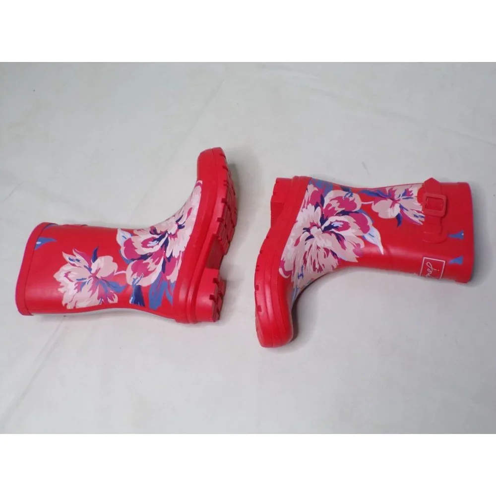 JOULES Molly Welly Mid-Height Red Floral Rubber Rain Boots 6 NEW - Picture 7 of 10